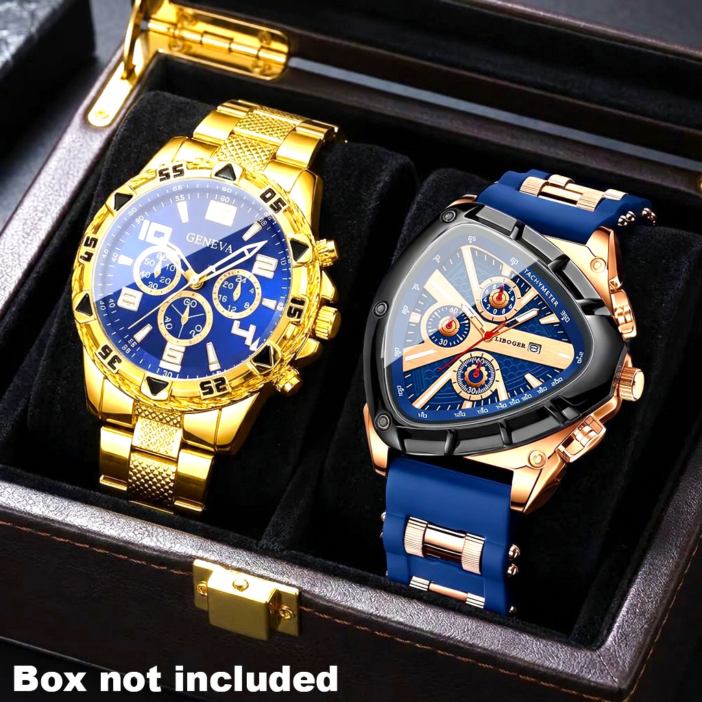 Smartwatch Watches Birthday Gift For Men - 2Pcs Men's Fashionable Luxury Round Quartz